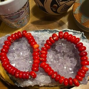 Red Coral Beaded Bracelet Set.